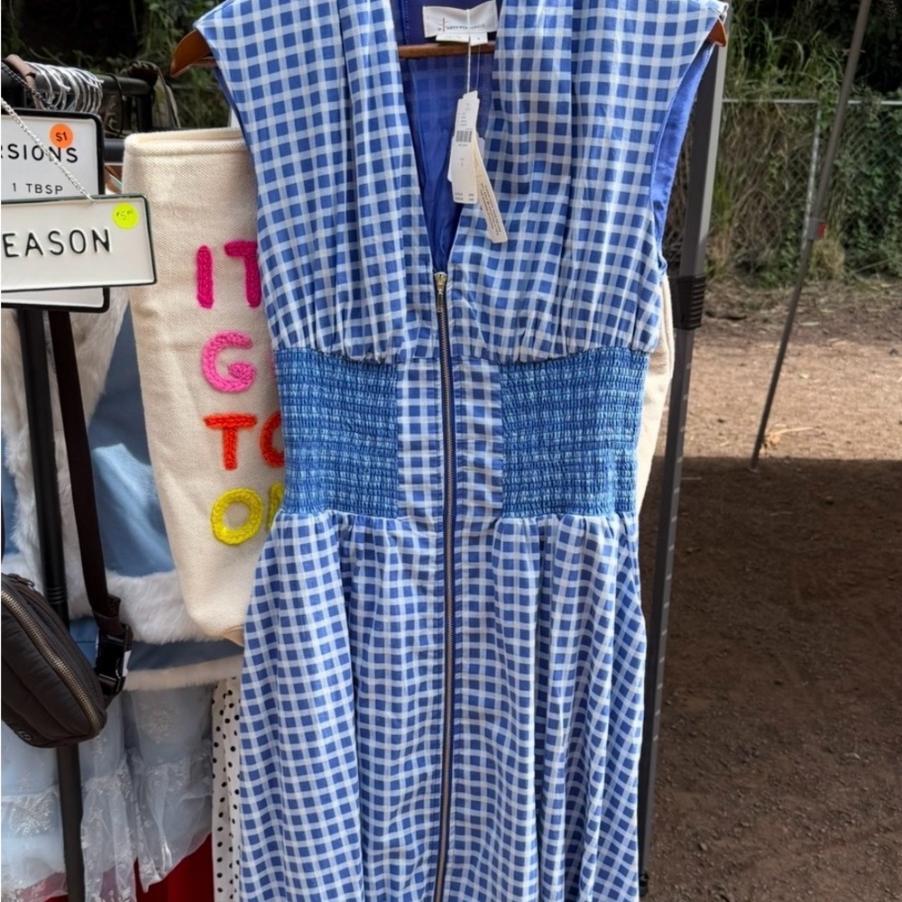 Anthropologie Blue and White Gingham Smocked Maxi Dress